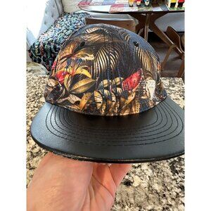 Blackjack Snap Back Cap Floral Theme With Leather Bill